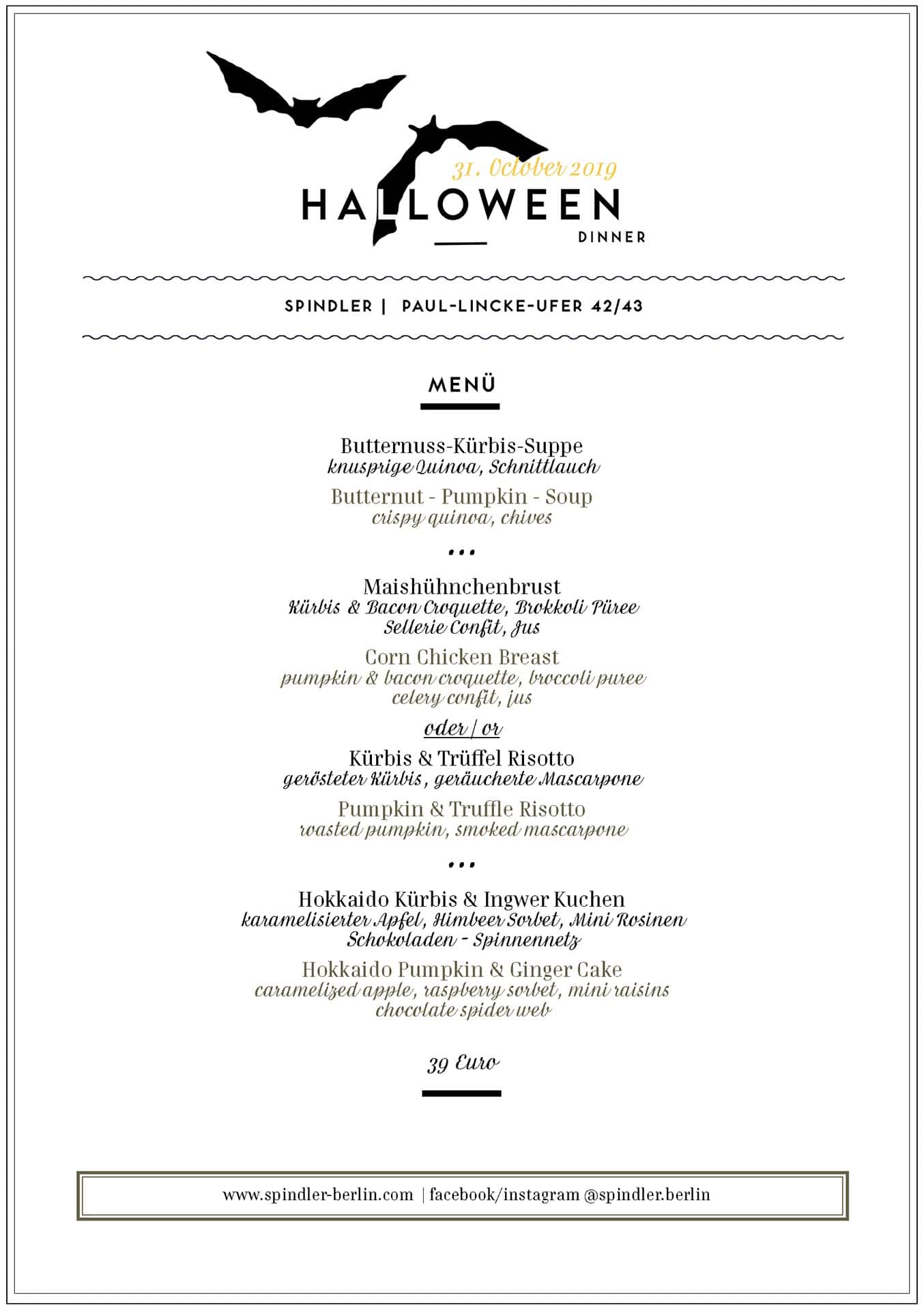 Spindler Halloween Dinner Berlin Menü