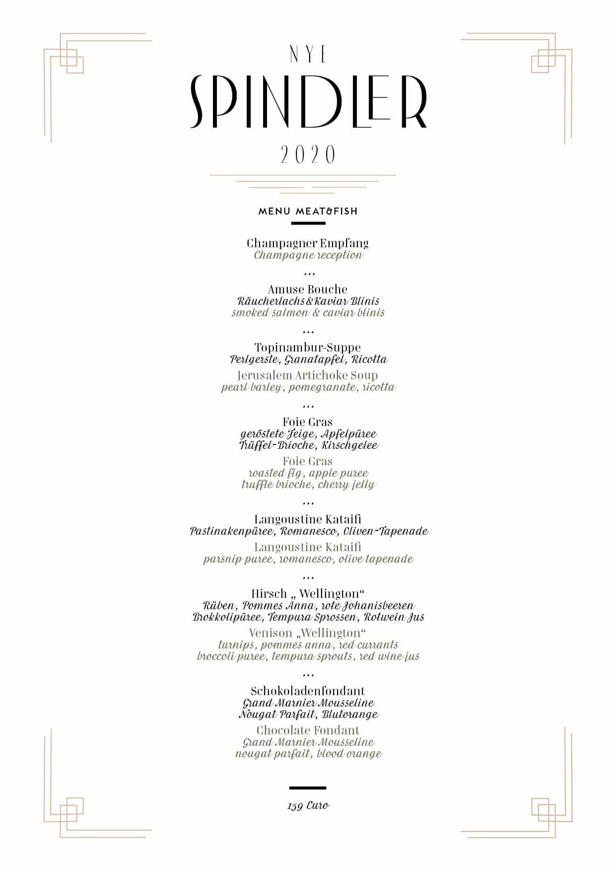 Spindler Restaurant Berlin Silvester NYE 2020 MENU veggie